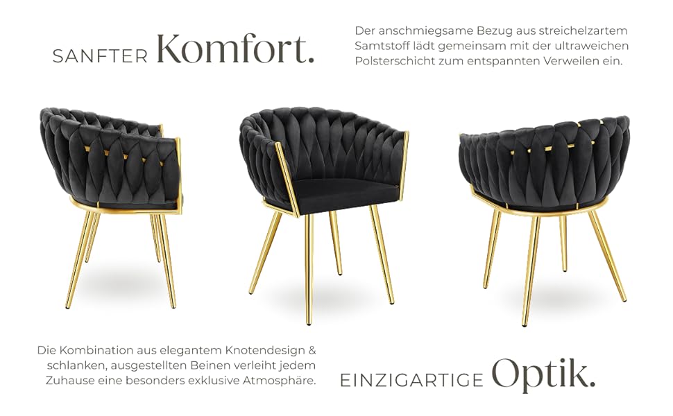 Крісла tectake® з оксамиту, комплект 2 шт., чорний/золотий, для вітальні, їдальні, туалетного столика