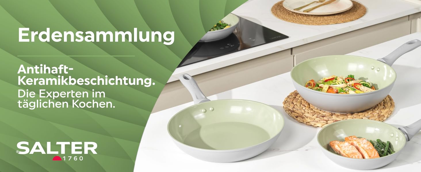 Сковорода-гриль SALTER Earth Grill 28 см з виливом, квадратна, для стейків, сумісна з індукцією, без PFAS/PFOA, алюміній з титановою основою, керамічне покриття, легко миється, з бакелітовою ручкою, зелена