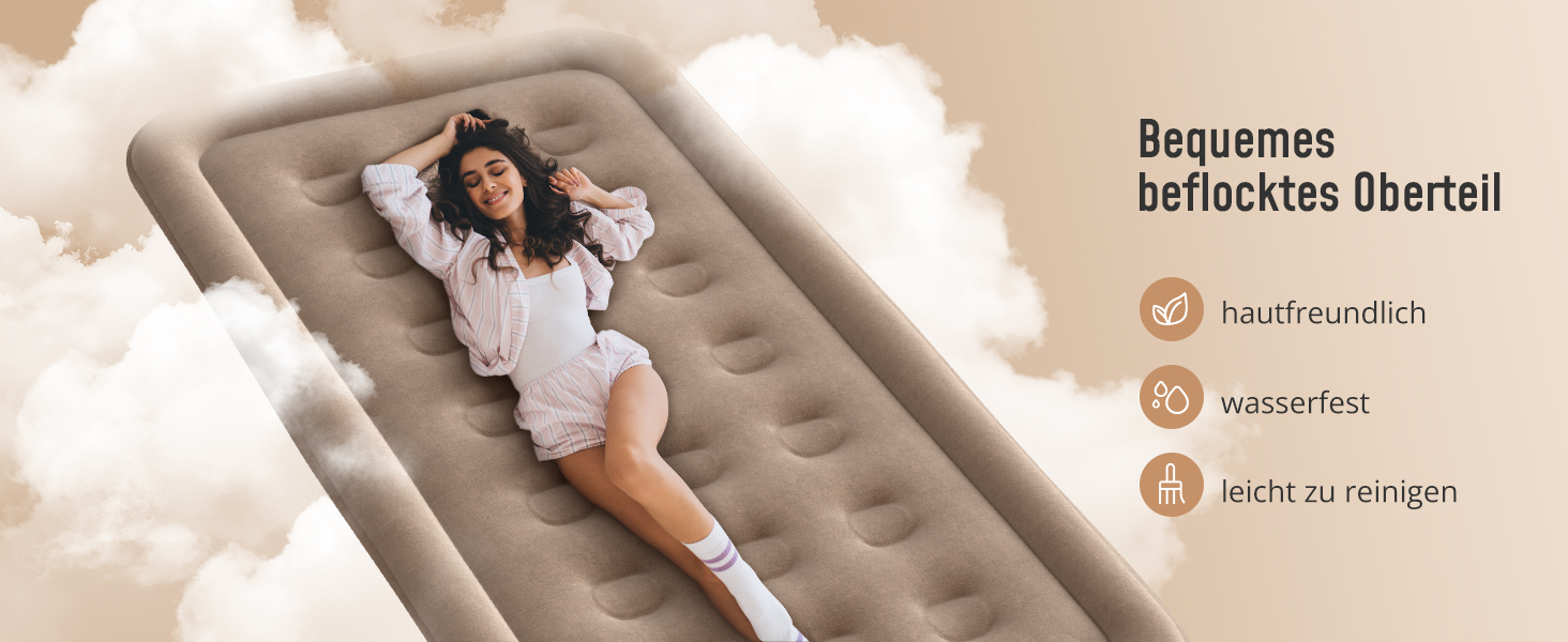 Надувне ліжко Airefina з самонадувною системою та інтегрованим насосом, 203 x 152 x 46 см (1 особа), для кемпінгу та дому