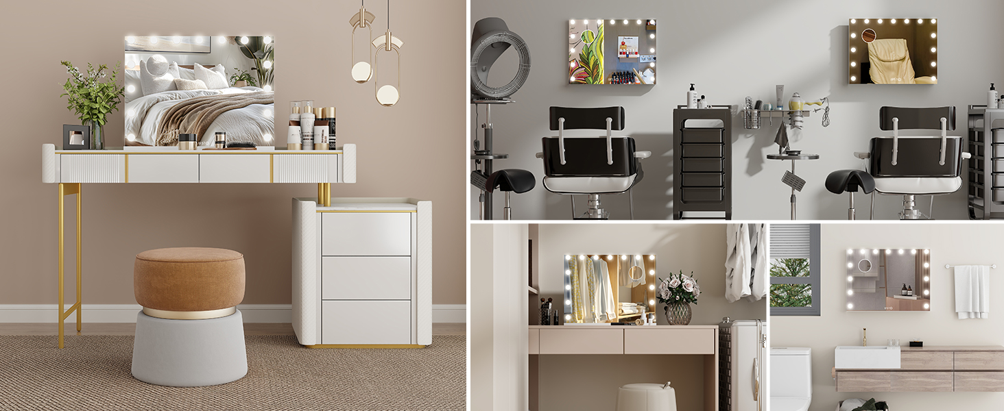 Дзеркало для макіяжу YU YUSING з підсвічуванням 58x45 см, 15 LED, 3 кольори, 10x збільшення, USB Type-C, для ванної кімнати та туалетного столика