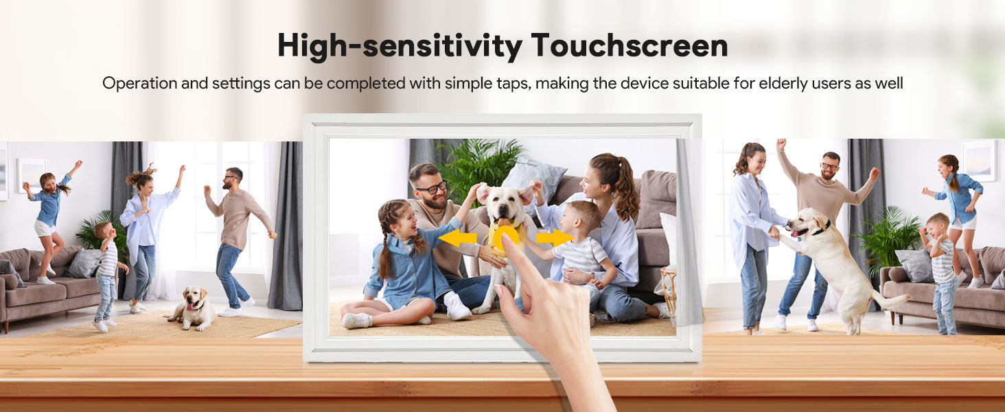 Цифрова фоторамка Frameo 15.6 дюймів з Wi-Fi, 32ГБ пам'яті, HD IPS сенсорний екран 1920x1080, автоматичний поворот та підтримка додатка Frameo