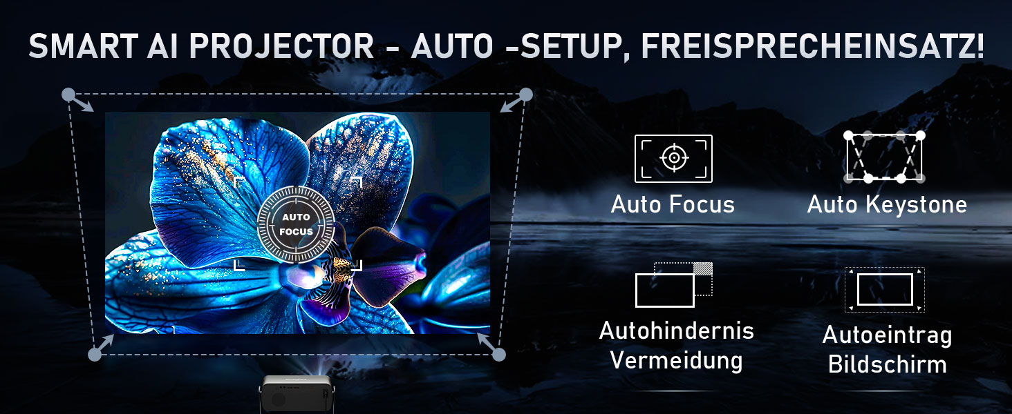 XuanPad Проектор 1080P з WiFi, Bluetooth та AI-автофокусом, 30000 люмен, поворотний на 210°, автоматична корекція Keystone, захист від пилу та система охолодження, сертифікований Netflix