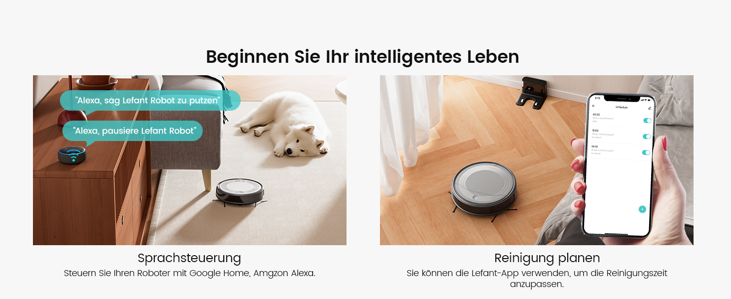Робот-пилосос LEFANT M310G: 2200Pa, керування через додаток, тиха робота, сумісний з Alexa, для тварин та твердих поверхонь