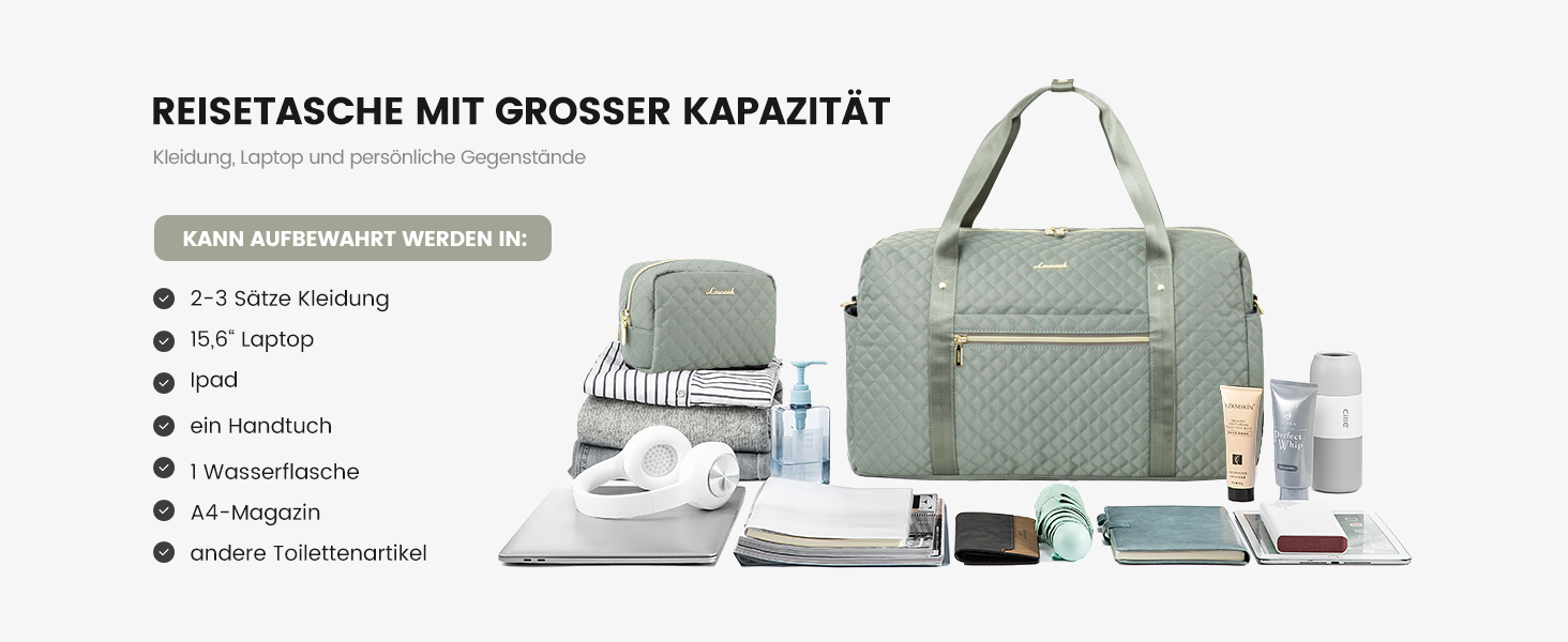 Спортивна сумка LOVEVOOK для жінок з відділенням для ноутбука, 35L, сіро-зелений колір