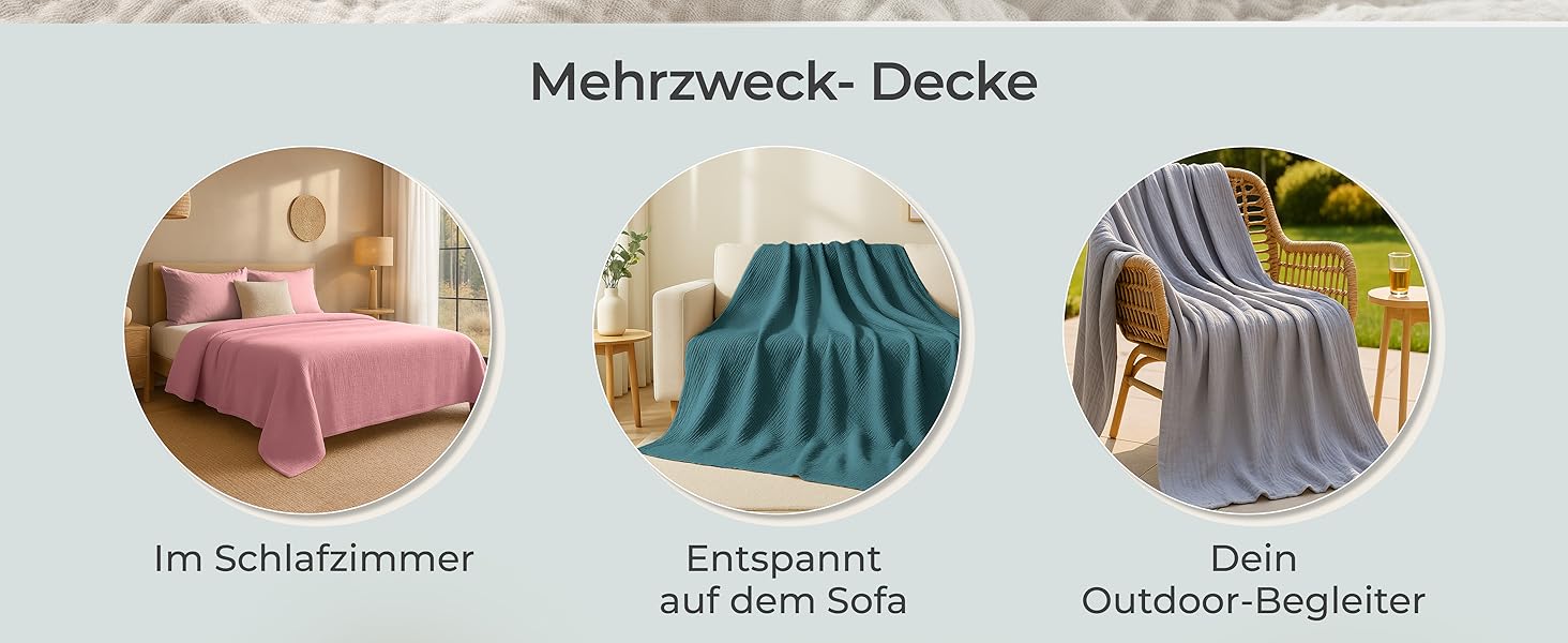 Плед LAYNENBURG Premium з мусліну, 150x200 см, 100% бавовна. Легкий літній плед, ковдра, накидка на ліжко/диван (Taupe)