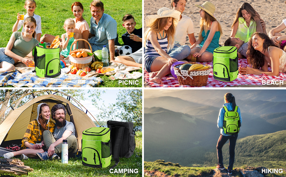 30L Рюкзак-холодильник великий, витокостійкий ізольований рюкзак для пікніка для чоловіків та жінок, термо-холодильник для пляжу, кемпінгу, відпочинку на природі, риболовлі, зелений