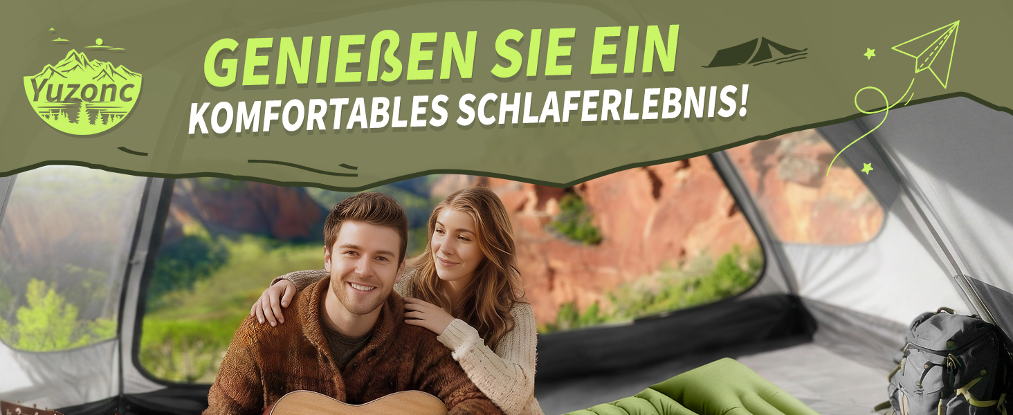 Надувний кемпінговий килимок Yuzonc з вбудованим насосом та подушкою, компактний туристичний матрац для походів та пляжу, зелений