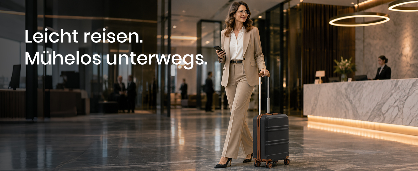 Валіза для ручної поклажі KONO (ABS+PC), жорстка Kabinenkoffer 52x38x21 см для Lufthansa, Eurowings, EasyJet, легка дорожня валіза з колесами та TSA замком, чорно-коричнева