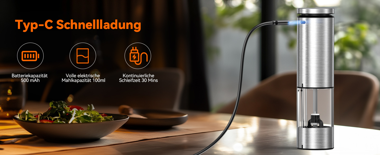 Електричні воксайон (VOXON) набори для солі та перцю (2 шт.) з USB-зарядкою, велика ємність, регулювання помелу, керамічний млин, LED-підсвітка, для барбекю, ресторану, кухні, сріблясті