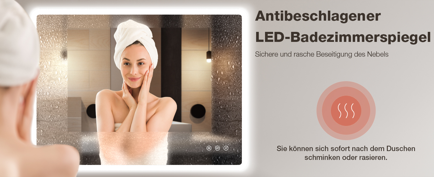 Дзеркало для ванної кімнати GIMBELEN LED з підсвічуванням 80x60 см, прямокутне, сенсорне керування, регулювання яскравості, 3 кольори світла, антизапарник, вертикальна/горизонтальна установка