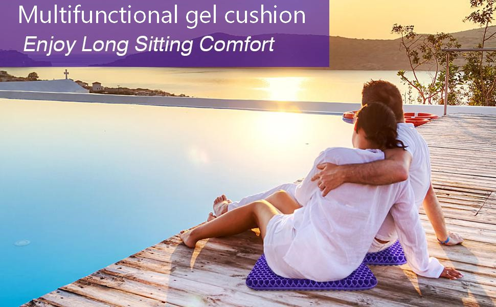 Ортопедична гелева подушка для сидіння на офісний стілець, автокрісло та візок — м'яка з протиковзким чохлом, фіолетова (43x39x4 см)