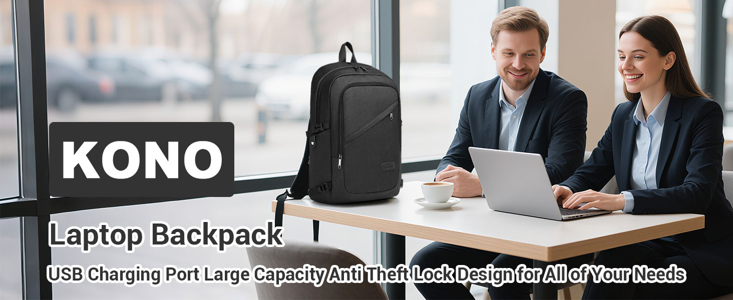 Чорний рюкзак для ноутбука KONO 15.6 дюймів, водонепроникний, антикрадійний, для роботи, подорожей та навчання