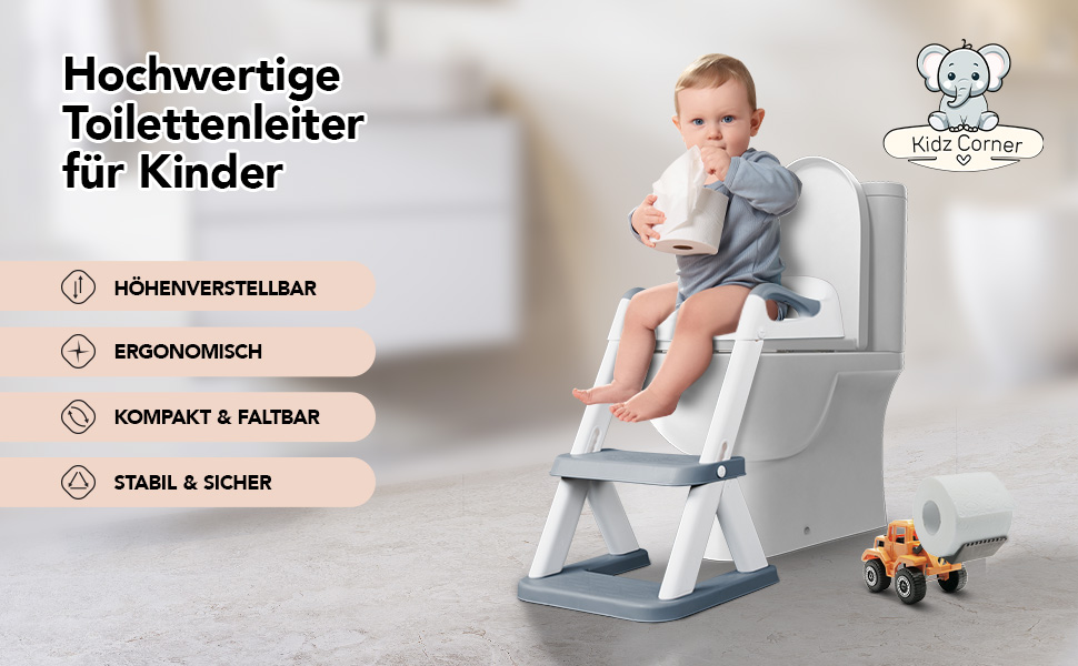 Дитячий унітаз-сходи KidzCorner з регульованою висотою, складаний, для привчання до горщика та як підніжка