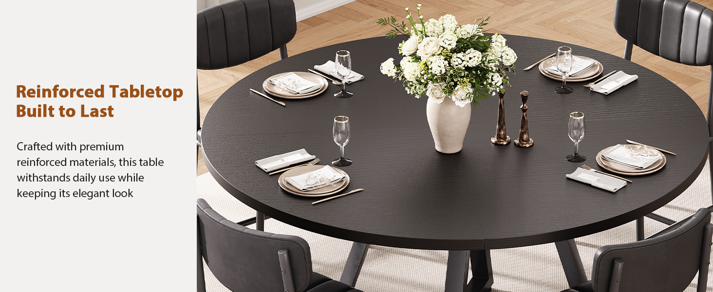 Круглий обідній стіл на 4 особи, кухонний стіл зі стабільним металевим каркасом, компактний стіл для їдальні в індустріальному стилі (Чорний, 120x120x76 см)