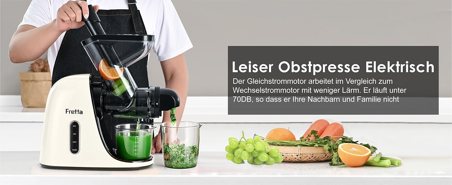Фрета Slow Juicer: Електрична холодний відцентровий соковитискач для овочів та фруктів, 200W, 76 мм, легке очищення (кремовий)