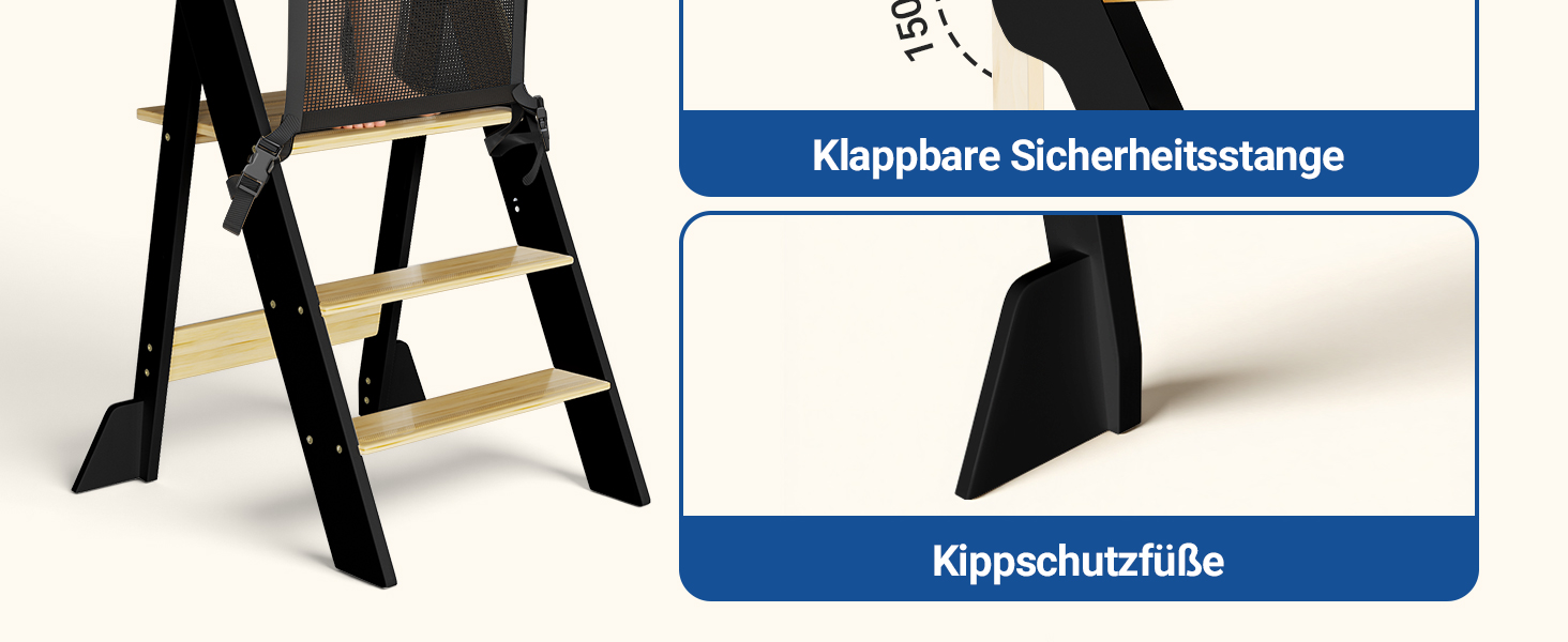 COSYAND Монтессорі стільчик-сходинка для дітей від 1 року, регульована висота, безпечний | Сходинка Монтессорі для кухні, сірий колір