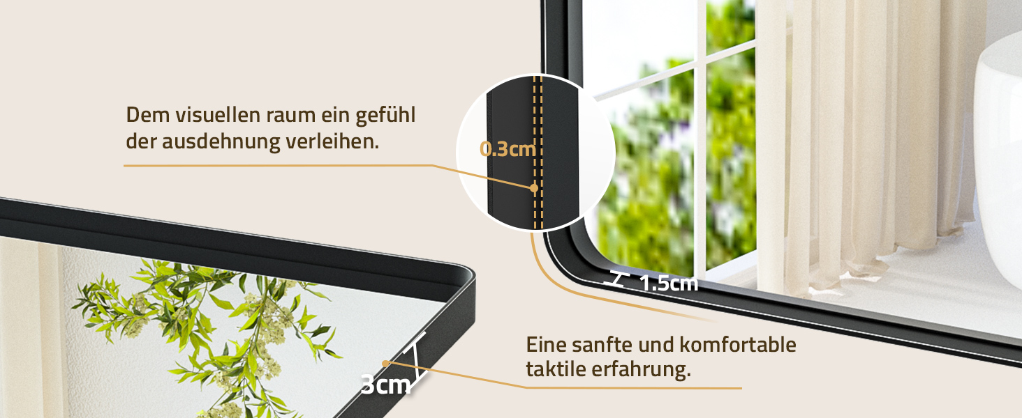 Дзеркало для ванної кімнати TETOTE 40x50 см, чорне, прямокутне, з металевим каркасом, з круглими кутами, для раковини, з загартованого скла