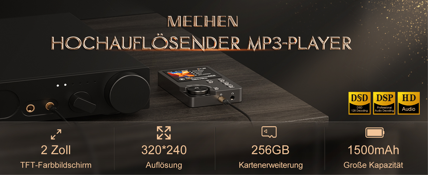 MECHEN M30 Hi-Res MP3 плеєр, HiFi DSD FLAC DAC, цифровий аудіоплеєр із підтримкою CUE, без втрати якості, портативний DAP з 64GB пам’яті, розширення до 256GB, сірий