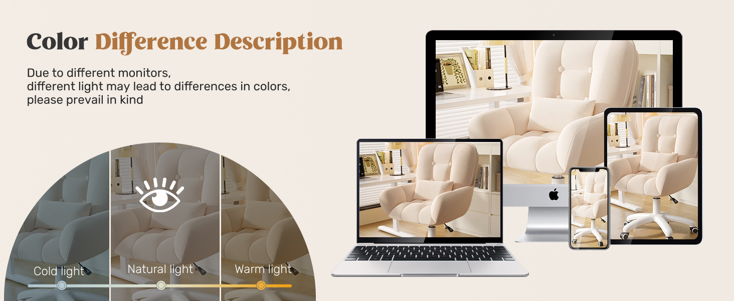 Ергономічне крісло 2-в-1 для дому та офісу: обертове, регульоване по висоті, з велюру, 360°, бежеве