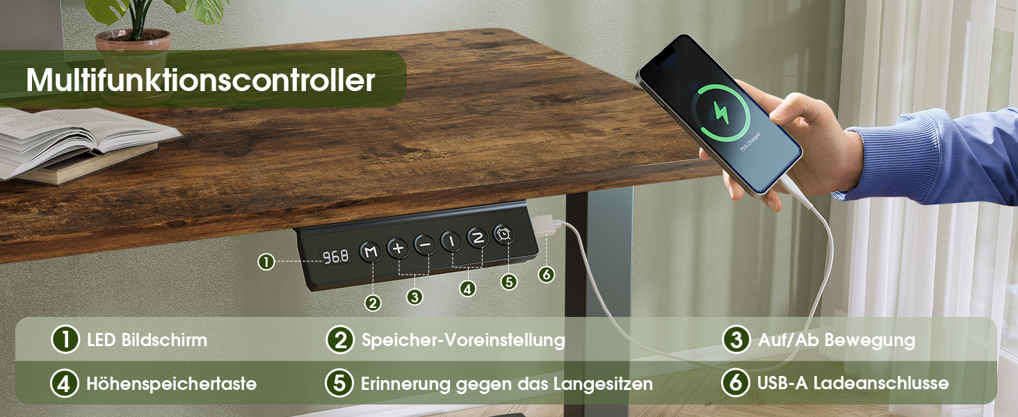 Електричний регульований стіл Flamaker з пам'яттю, ігрова модель, 160 x 60 см (Бежевий+Білий, Вінтажний Коричневий)