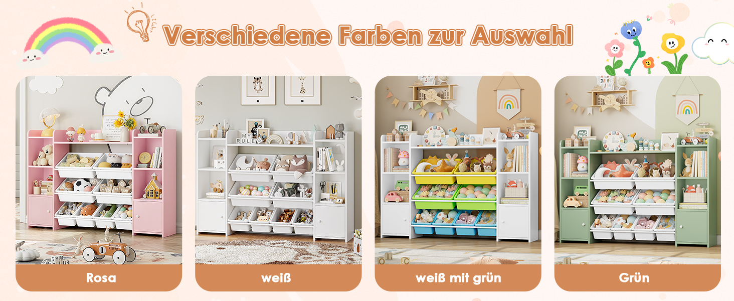 FOREHILL Регульована полиця для іграшок з 8 ящиками, дитячий шафчик, книжкова полиця для дітей, органайзер для іграшок, меблі для дитячої кімнати з іграшковою коробкою, 138,8 x 94,3 x 29,6 см, білий (білий з червоним)