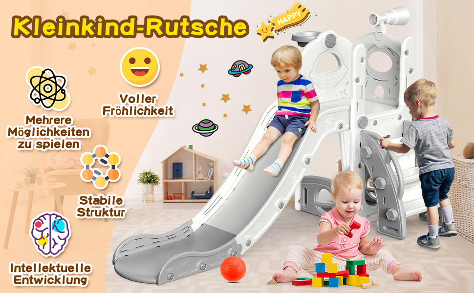 Дитяча гірка Kinder з баскетбольним кільцем для малюків 1-3 роки, сіра. Гірка-клітка для ігор в приміщенні та на вулиці з місцем для зберігання