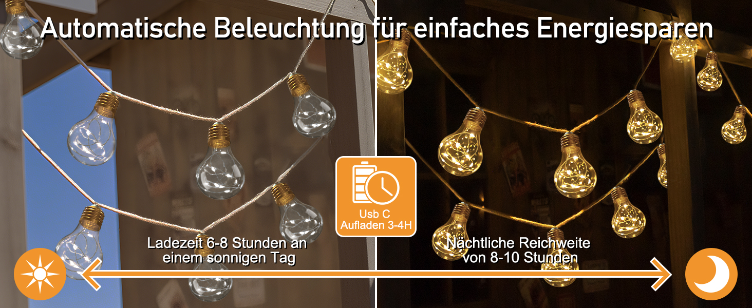 LED гірлянда сонячна для вулиці 10м, 16+1 G40, регульована яскравість, 3 режими, пульт дистанційного керування, вологостійка, тепле біле світло, для саду, балкону, декору вечірок