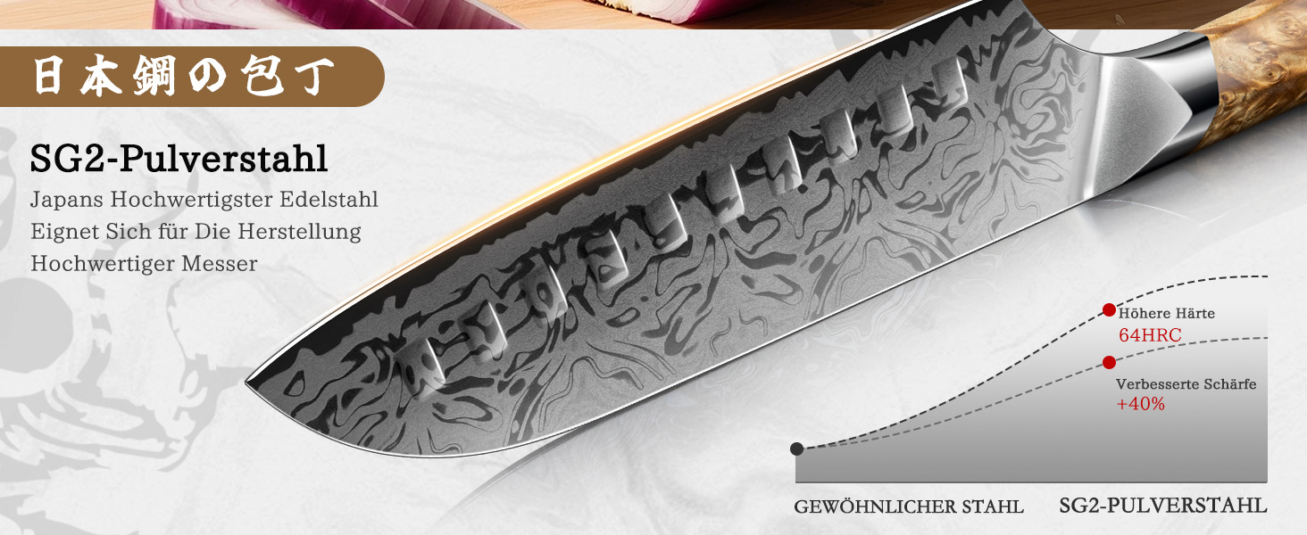 SHAN ZU Ніж кухарський Damast 20 см, серія WHITE TIGER, з японської сталі SG2, ручка з акації, професійний ніж для кухні