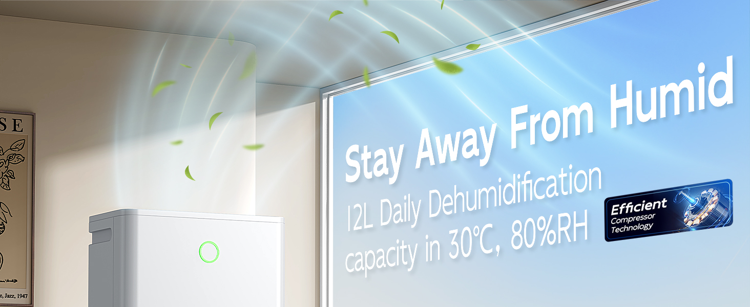 Електричний осушувач повітря 12л/24г з автоматичним та безперервним зливом (шланг у комплекті), для спалень та підвалів, LED-дисплей, тихий, з таймером