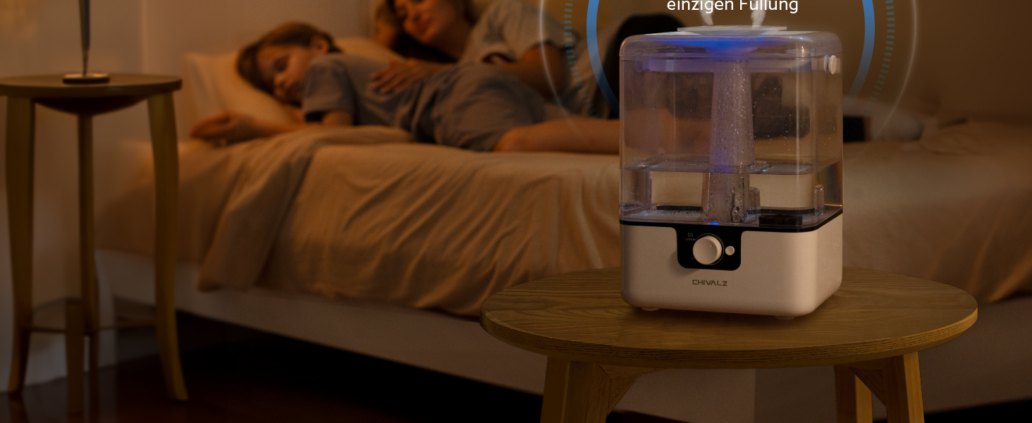 Зволожувач повітря Chivalz Top Fill для великих кімнат 6л з нічником, обертовою на 360° форсункою, 50 год роботи, аромадифузор для спальні, дитячої, рослин, немовлят, білий + 2 виходи туману