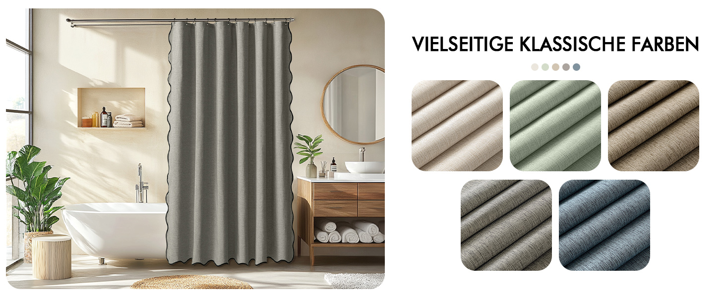 Шторка для душу MIULEE 120x200 см, льонова текстура, з чорною окантовкою, готельний стиль, водонепроникна, антигрибкова, тканинна, з 8-ма кільцями, сіра