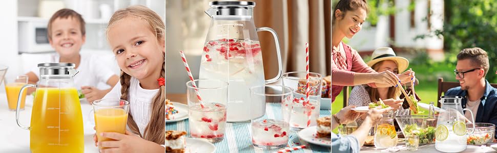 Скляна карафа Aofmee 2 літри з кришкою, для води, соку, айс-ті, 2L