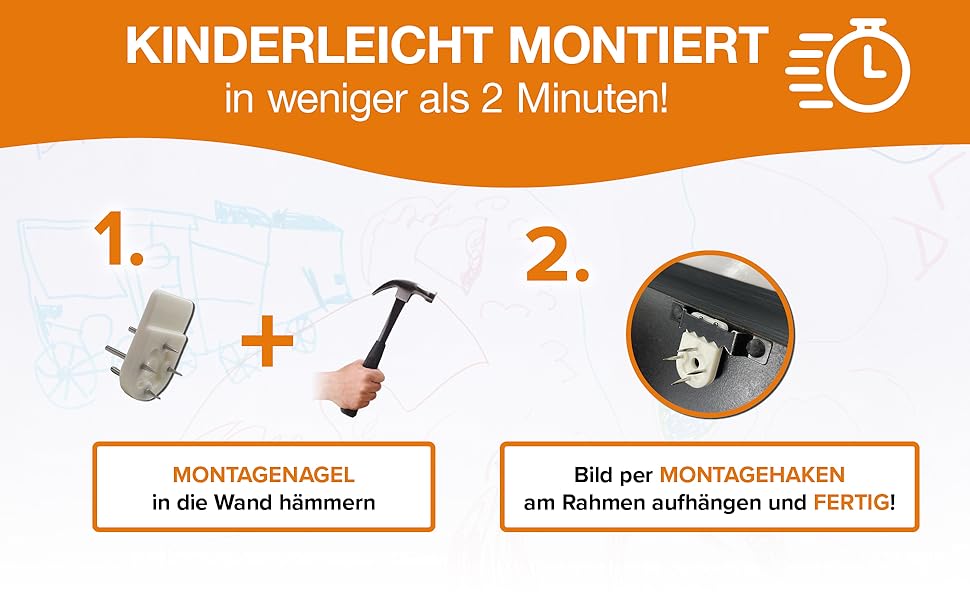 BALA® Преміум рамки для фотографій - 2 шт. A4, для дитячих малюнків та творчих робіт, з фронтальною відкриваністю та кріпленням для підвішування або встановлення, вміщують 120+ зображень (Чорний)