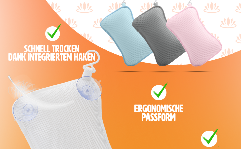 Подушка для ванни сірого кольору – преміум якість, 4 надміцні присоски, ергономічна форма для шиї та спини, інтегрований гачок