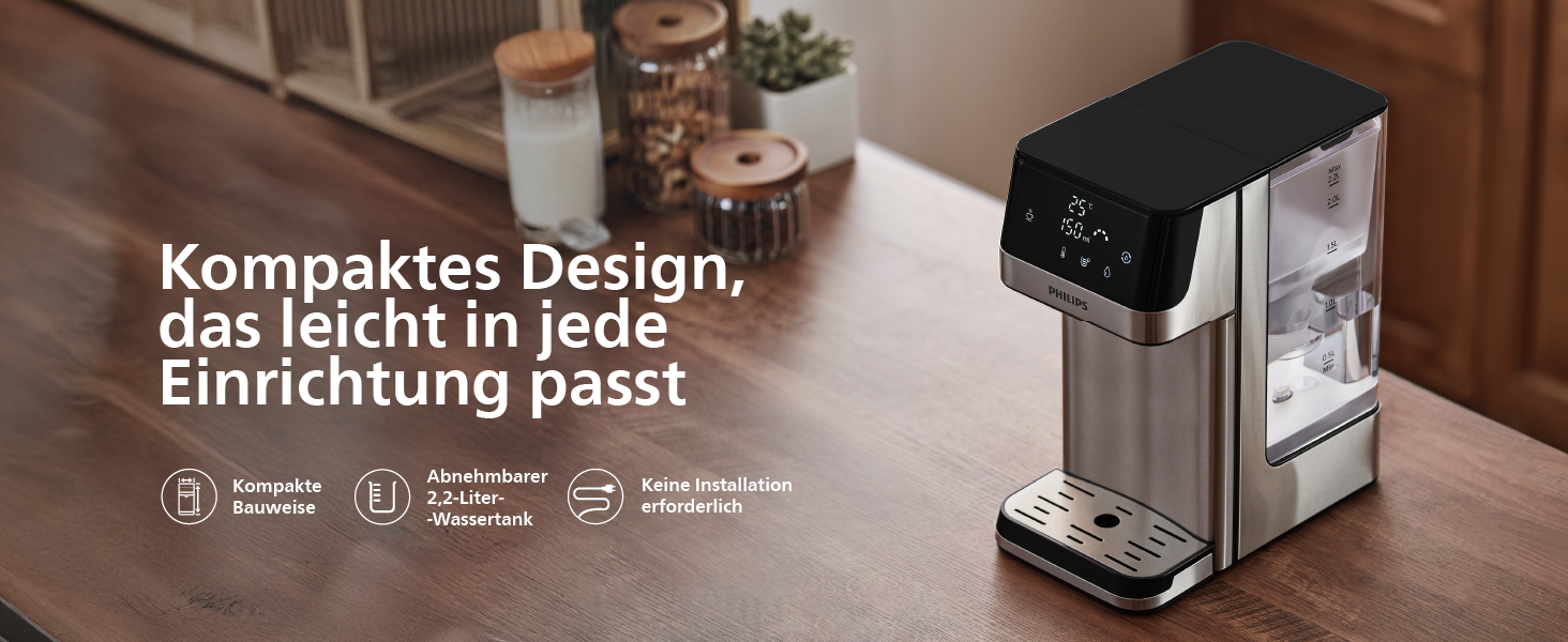Фільтр для води Philips Water Station: диспенсер гарячої та холодної води з 6 режимами, сенсорним екраном, очищення від хлору, вапна, важких металів, мікропластику та PFAS, об'єм 2.2 л
