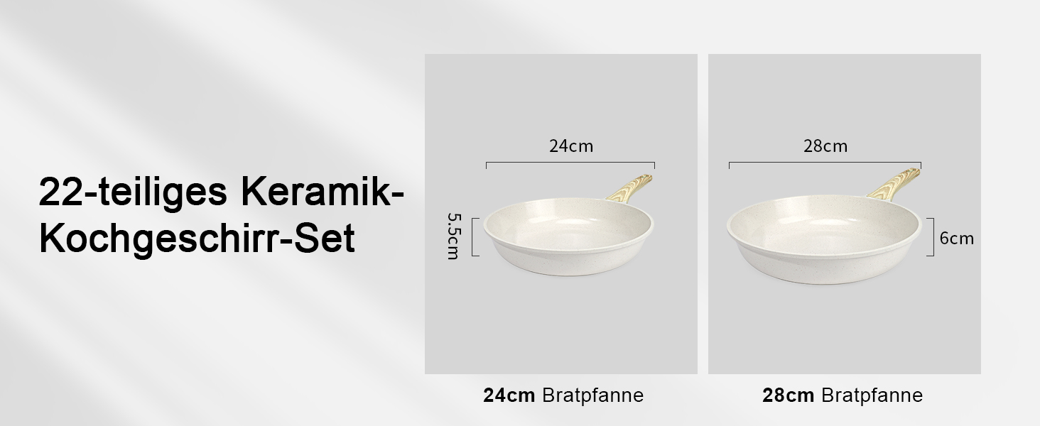 Набір посуду GipP 22 шт. з керамічним покриттям, антипригарний, для миття в посудомийній машині, без PFAS, білий