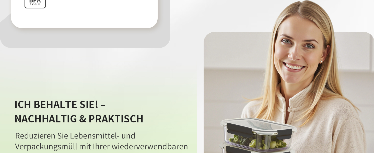 Набір контейнерів для зберігання продуктів FE1537-чорний (20 шт.): контейнери + кришки, миюча посуду, для мікрохвильовки та морозильника, герметичні