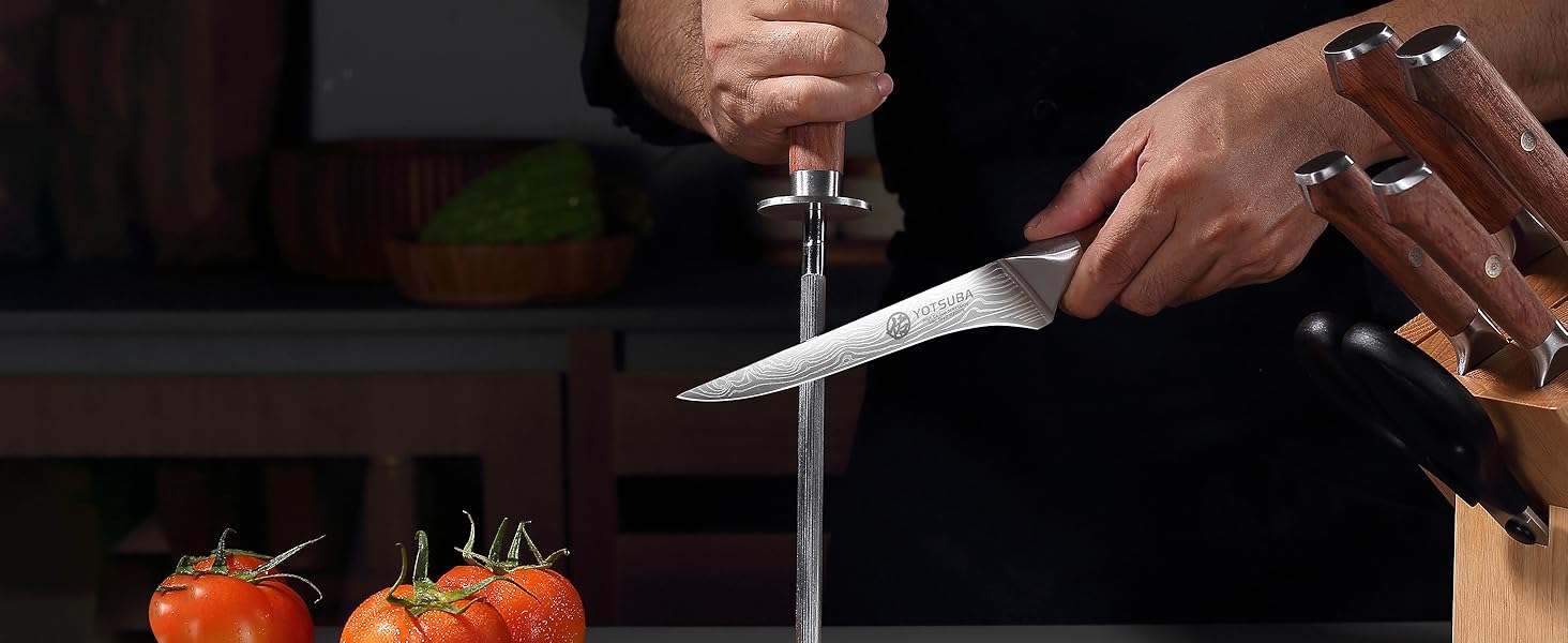 Набір кухонних ножів YOTSUBA 8 предметів з дерев'яним блоком, точилка, ножиці, кухонні ножі з нержавіючої сталі