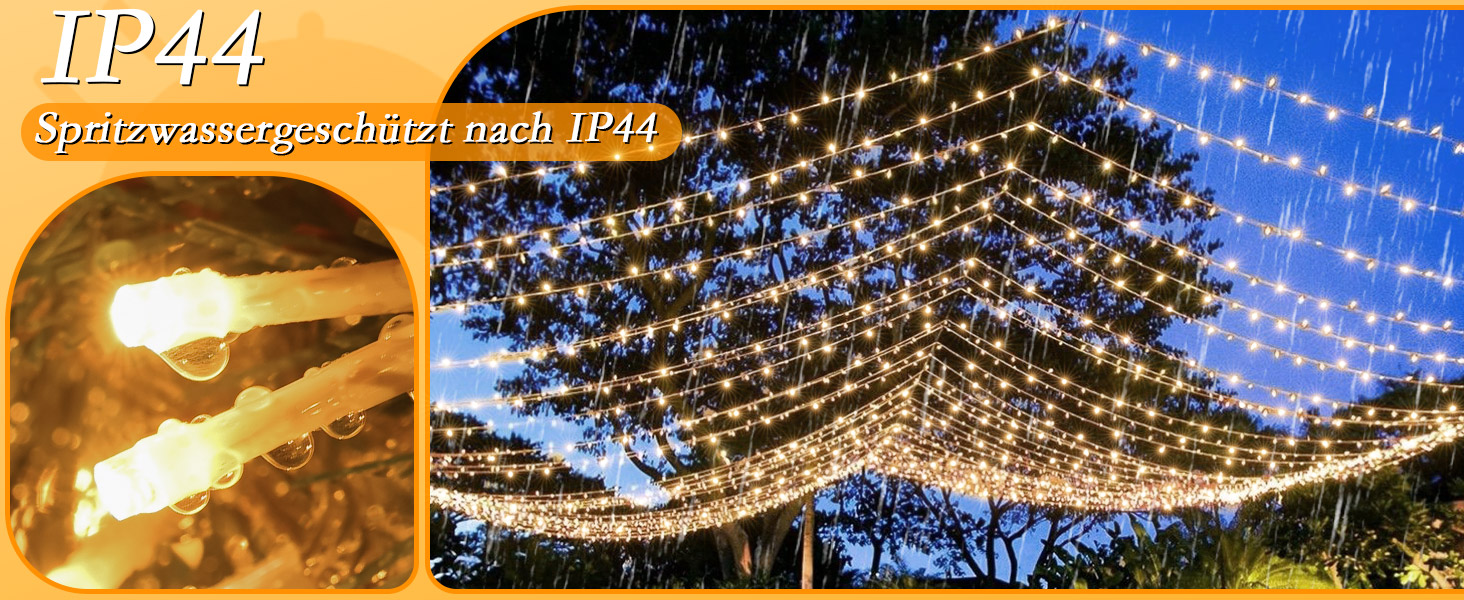 Світлодіодна гірлянда для вулиці 400 LED, 40м, теплий білий колір, IP44 водонепроникна, з пультом керування, 8 режимів та таймером для саду, балкона та Різдва