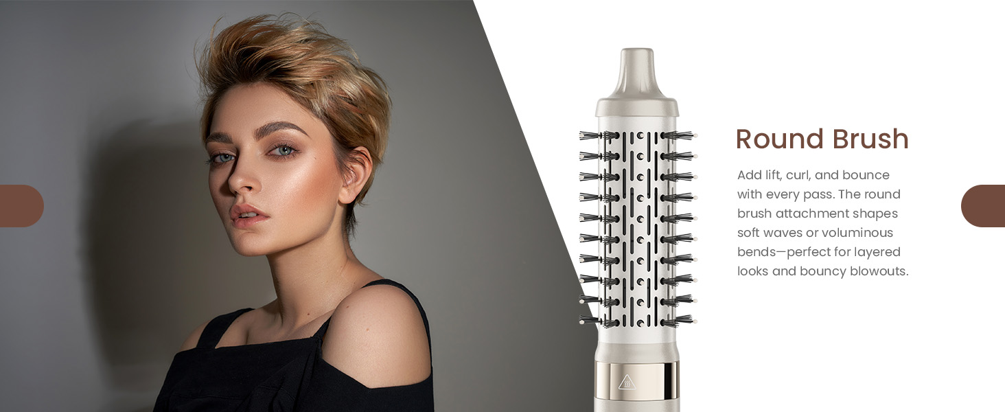 Мультистайлер для волосся 5 в 1 MESCOMB: високошвидкісний фен, круглий брашинг та автоматичний курлер для об'єму, локонів і випрямлення, колір шампань-золото