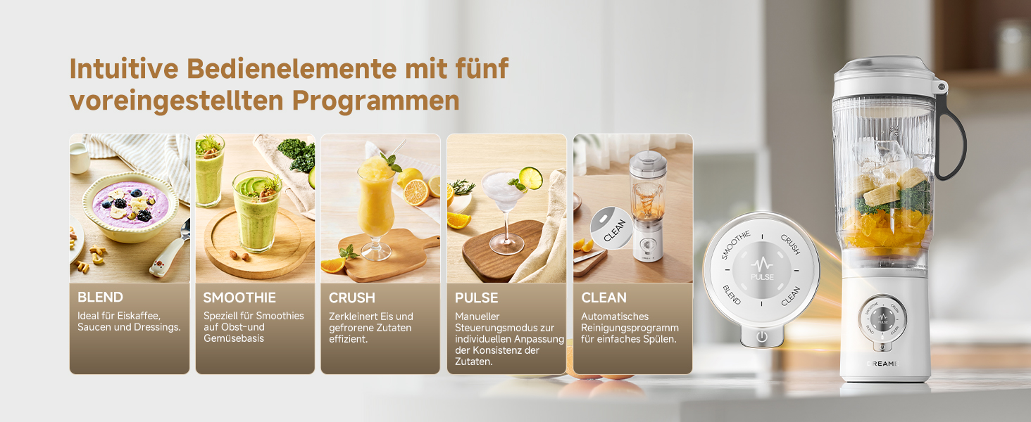 Портативний блендер Dreame PortFresh з від’ємним двигуном, чаша 880 мл (BPA-free), 5 режимів роботи та функція самоочищення, зелений