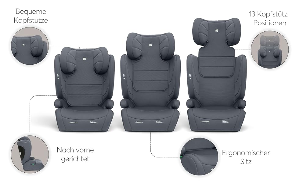 Автокрісло KikkaBoo 15-36 кг i-AID, група 2-3 (3-12 років), чорне. Регульована підголівник, без ISOFIX