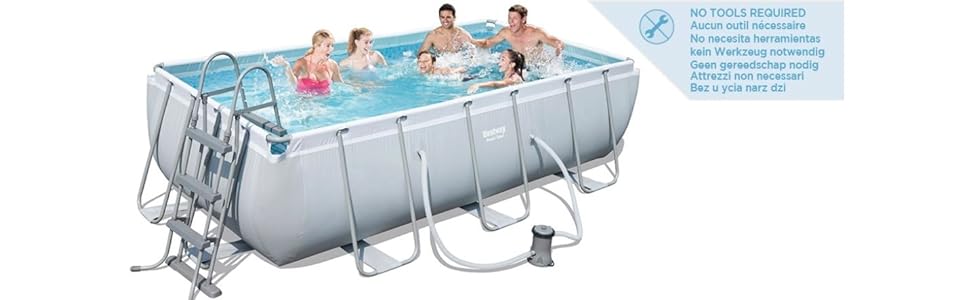 Набір для басейну Bestway Power Steel Frame Pool квадратний, (з картриджним фільтром, насосом і драбиною, 404 x 201 x100 см, сірий)