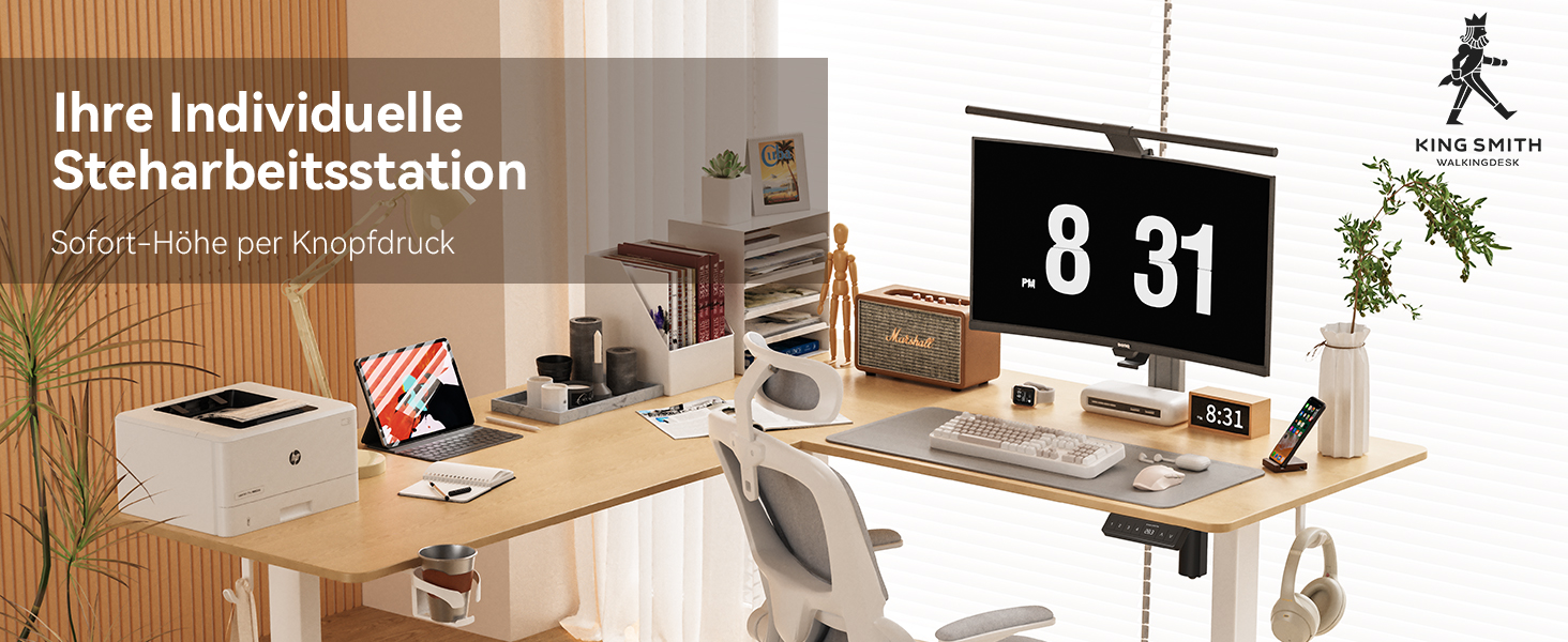 Електричний кутовий стіл WALKINGDESK 190 x 150 см з регулюванням висоти, для офісу, дому, геймінгу, з кабелеуправлінням, колір дуб