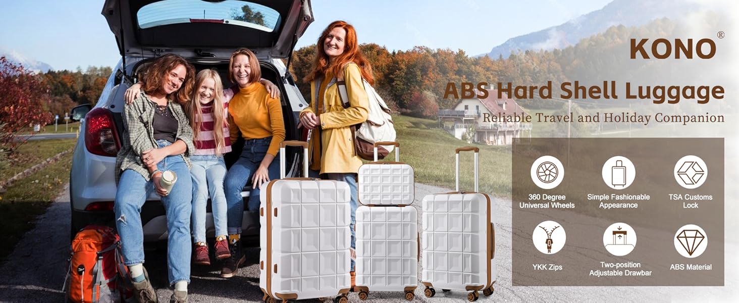 Набір валіз KONO 4 шт. з ABS-пластику з TSA замком (M, L, XL) - білий