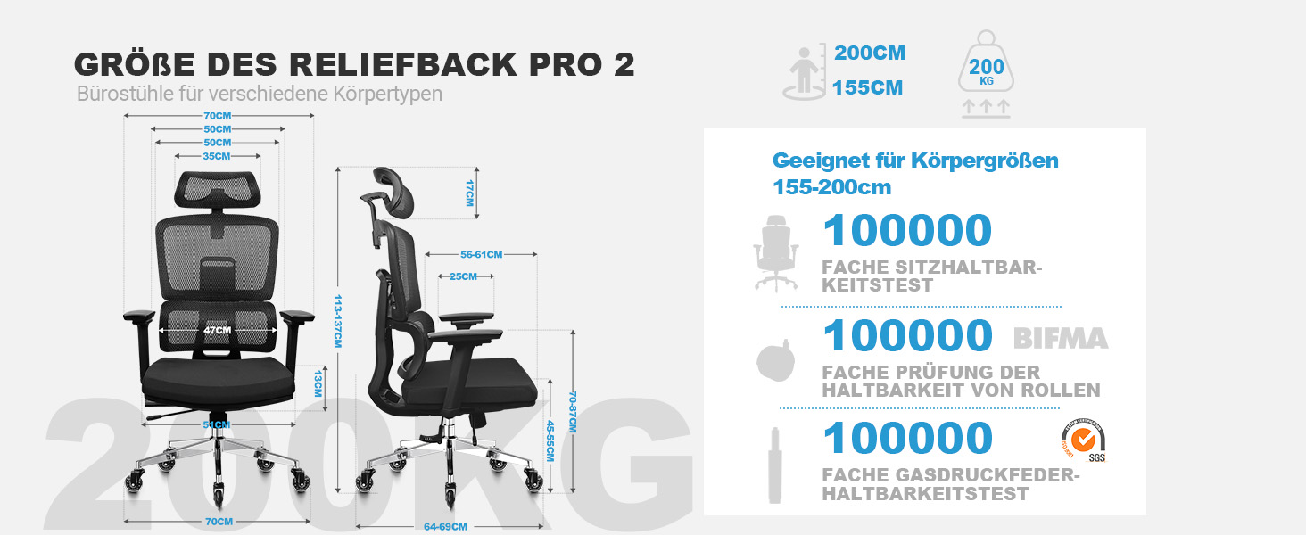 Ергономічне офісне крісло 200 кг | Регульована спинка 6P | 4D підлокітники | Безшумні гумові колеса | Регулювання глибини сидіння | Крісло для великих людей | Перевірено EN12520 | Пінощільність 45