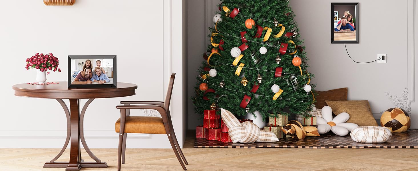 Цифровий фоторамка 10.1 дюйма з Wi-Fi, 64GB пам'яті, IPS LCD сенсорний екран 1280x800, автоповорот, аудіо, швидке завантаження фото та відео, чорний