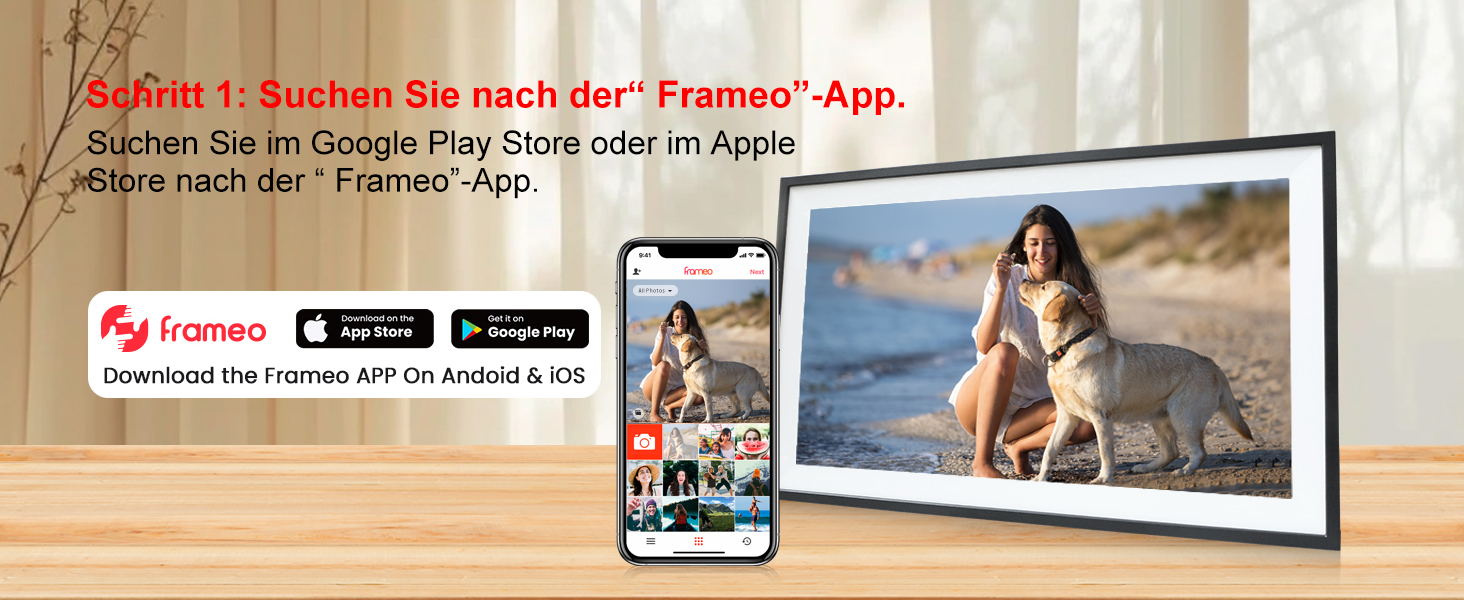 Цифровий фоторамка Frameo 15.6 дюймів: Wi-Fi, FHD IPS сенсорний екран, 32GB, автоматичне обертання, віддалене завантаження фото та відео, кріплення на стіну
