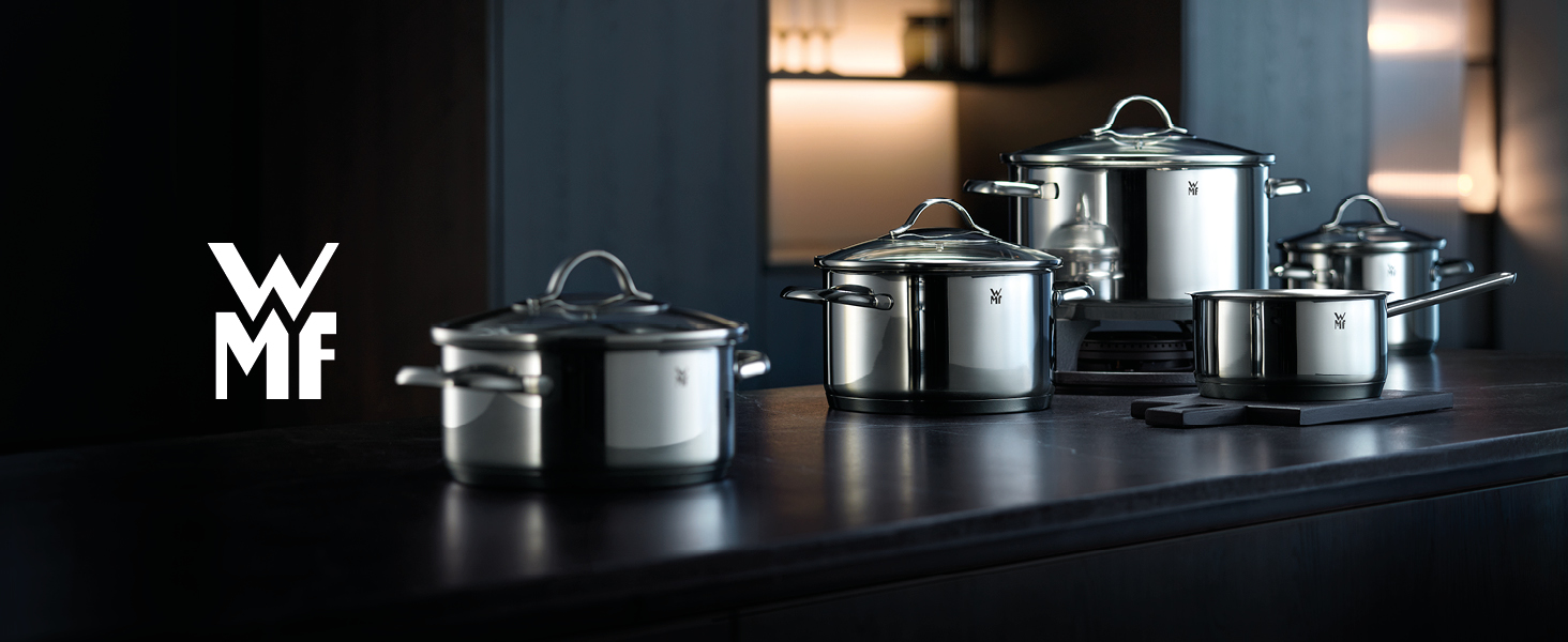 Каструля WMF Provence Plus 16 см зі скляною кришкою, 2 л, сталь Cromargan, для індукційних плит та духової шафи