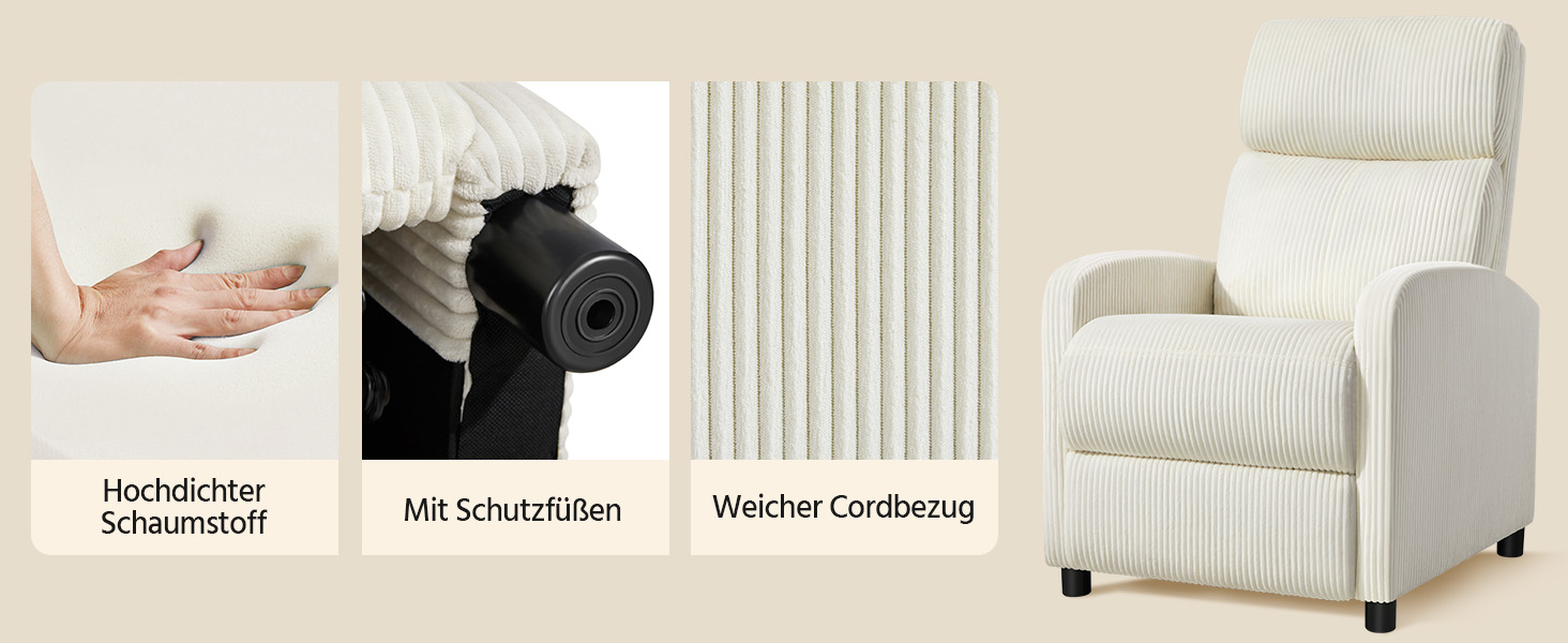 Крісло-релакс Yaheetech для телевізора, крісло-софа, крісло для відпочинку з регульованою підніжкою, лежак з бежевої тканини Cord